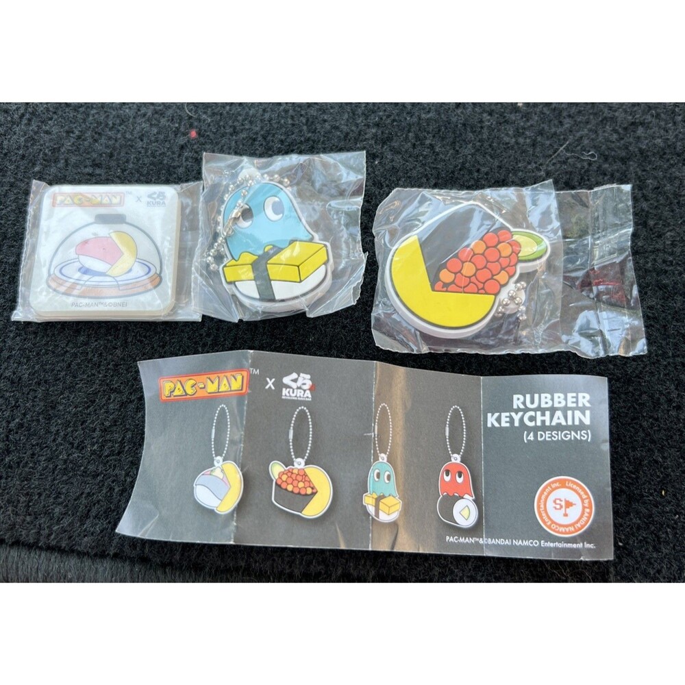 Kura Sushi Pac-Man 2022 Rubber Keychains Lot of 3 NEW